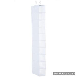 Whitmor Hanging Shoe Shelf/Rack: 10 Sections/Shelves, White - $25 Retail
